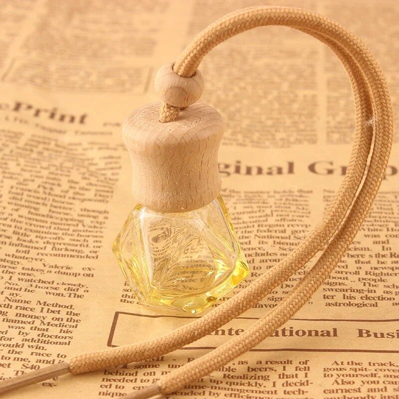 Hanging Car Air Freshener Essential Oils Diffuser Perfume Aromatherapy Empty Clear Glass Shape Fragrance Glass Vials with Wooden Caps & Hanging String(various color) - Image 6