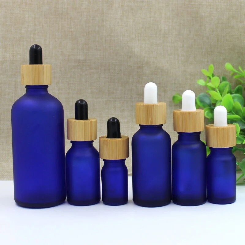 Frosted Blue Glass Dropper Bottles