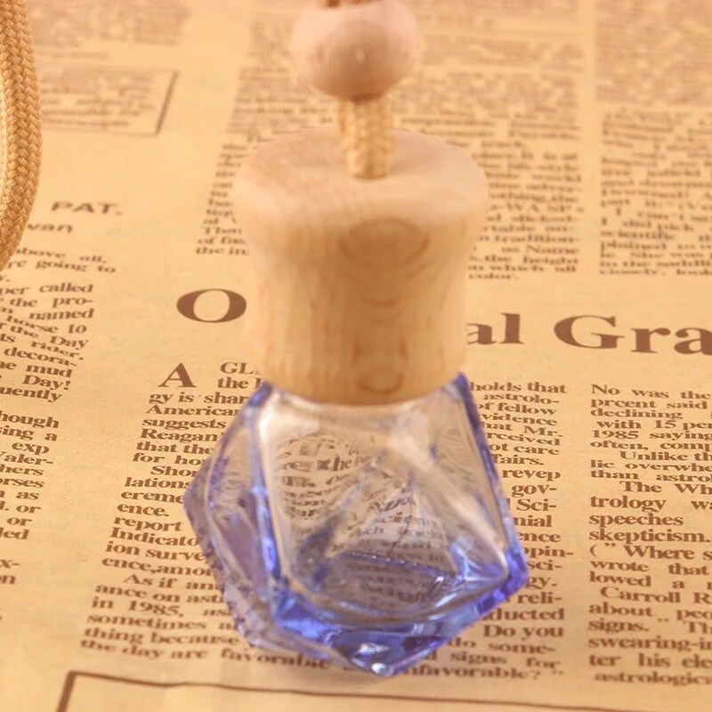 Hanging Car Air Freshener Essential Oils Diffuser Perfume Aromatherapy Empty Clear Glass Shape Fragrance Glass Vials with Wooden Caps & Hanging String(various color) - Image 5
