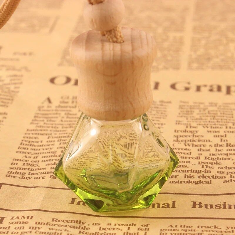 Hanging Car Air Freshener Essential Oils Diffuser Perfume Aromatherapy Empty Clear Glass Shape Fragrance Glass Vials with Wooden Caps & Hanging String(various color) - Image 4