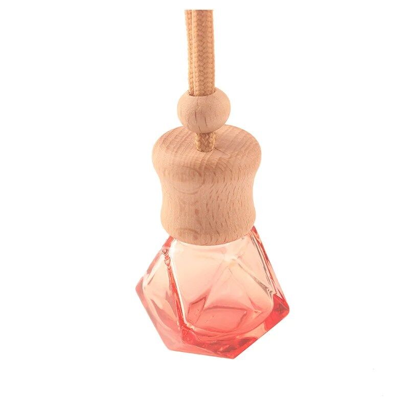 Hanging Car Air Freshener Essential Oils Diffuser Perfume Aromatherapy Empty Clear Glass Shape Fragrance Glass Vials with Wooden Caps & Hanging String(various color) - Image 3