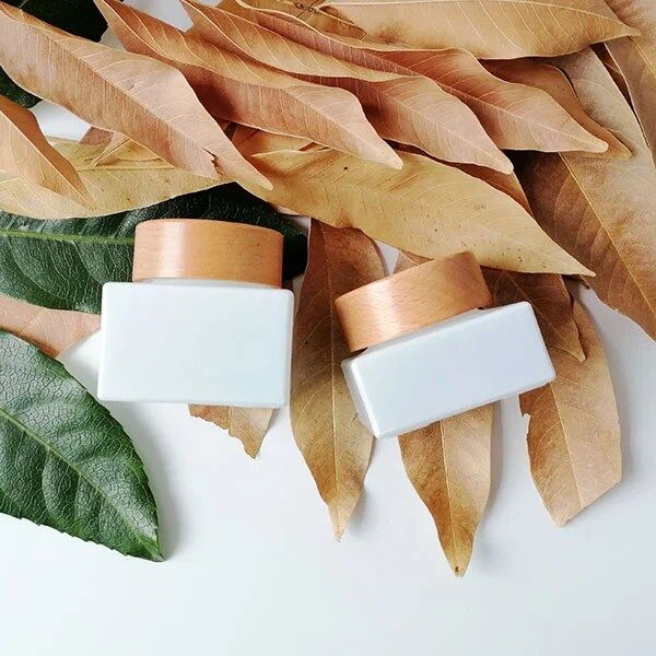 30g 50g Pearly White Glass Cosmetic Containers with Natural Wood lids, Square Cosmetic Jars, Empty Glass Sample Jars for Makeup, Eye Creams - Image 4