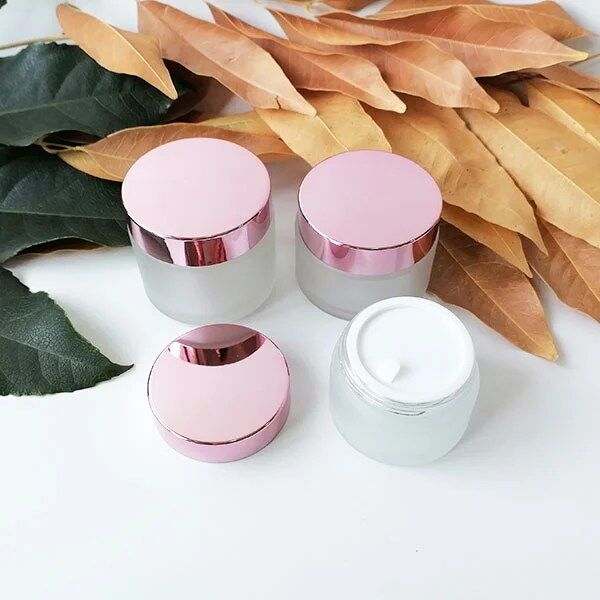 5~60g Frosted Glass Cosmetic Containers with Rose Gold lids, Round Frosted Glass Jars with Leakproof lids, Small Empty Glass Sample Jars - Image 2