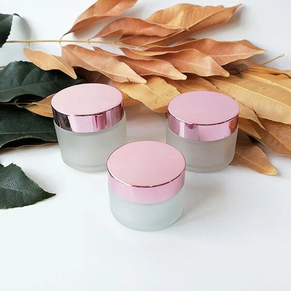 5~60g Frosted Glass Cosmetic Containers with Rose Gold lids, Round Frosted Glass Jars with Leakproof lids, Small Empty Glass Sample Jars - Image 3
