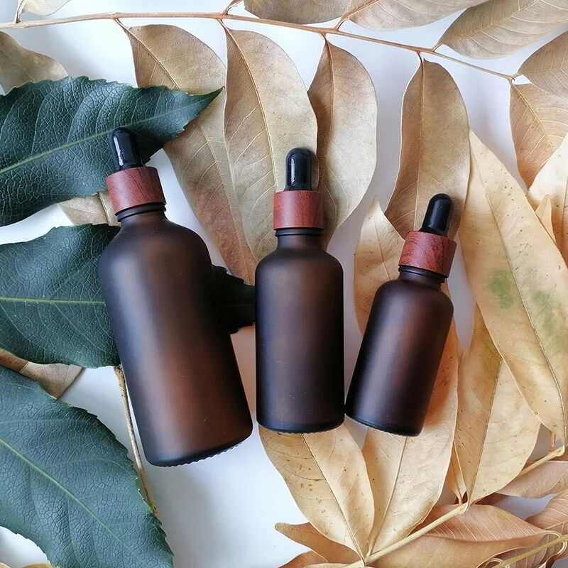 Empty Frosted Amber Glass Dropper Bottles with Glass Pipettes Gold Screw Cap for Essential Oil Aromatherapy Blends Fragrance Perfume Cosmetic Vials Travel Containers - Image 2